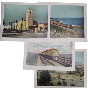 Scenic Grandeur of the West Print Set of 4 Trains Los Angeles CA Tinted 1943